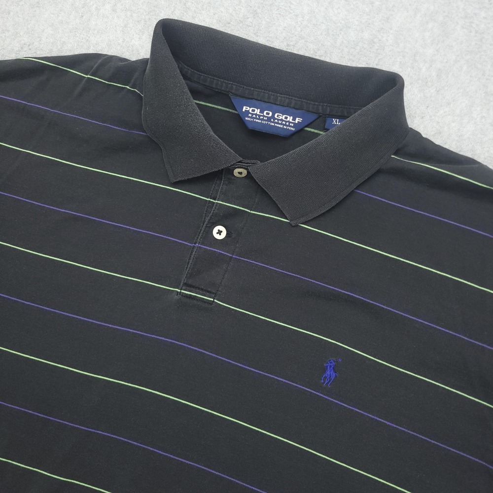 Polo Golf Ralph Lauren Polo Shirt Mens XL Striped Black Green Purple Pima Cotton